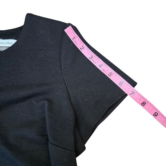 Calvin Klein Black Sheath Dress Striped Hem Sheer Panel Gold Zipper‎ Size 14 - Picture 8 of 8